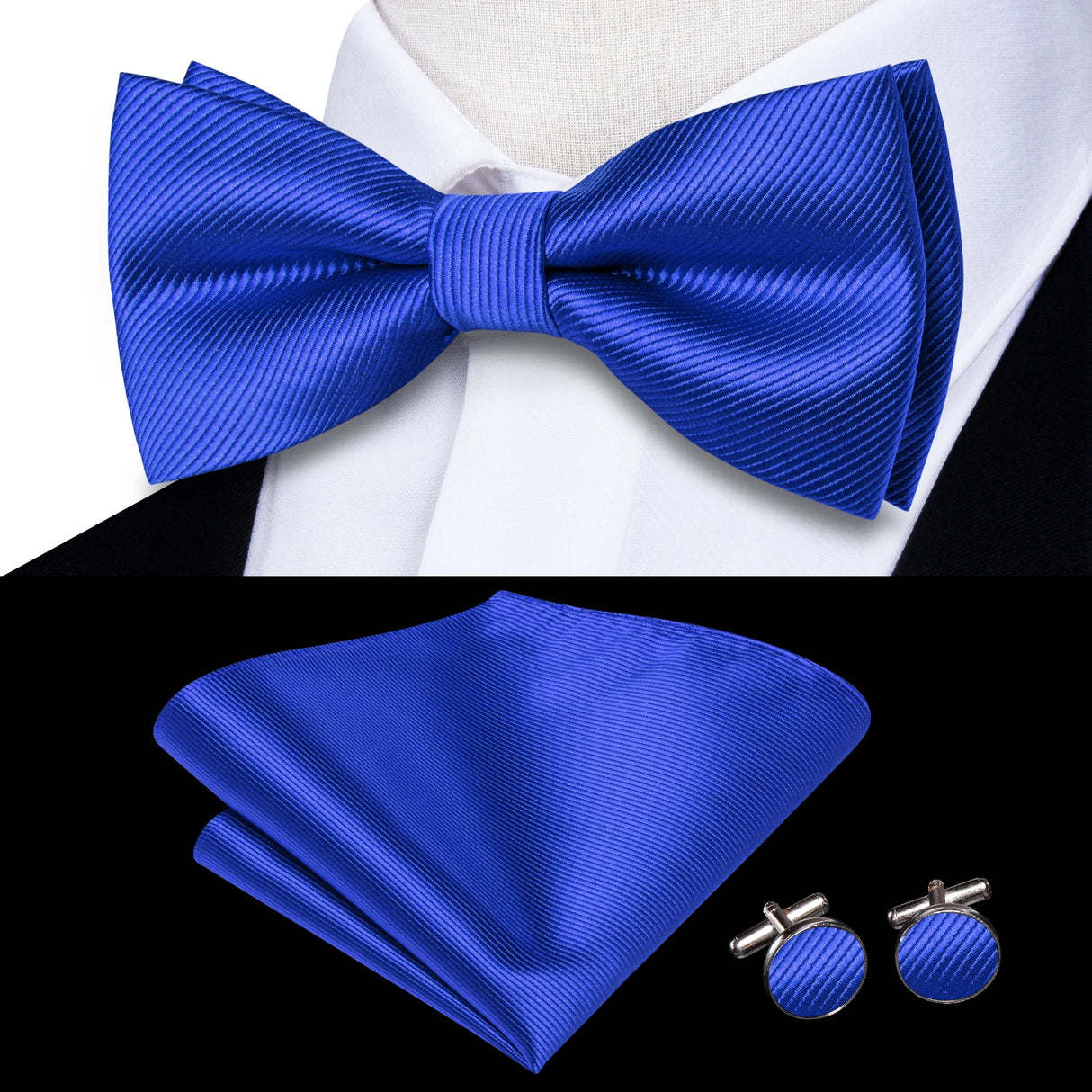 Hi-Tie Jacquard Silk Nœud papillon pour homme, ensemble de boutons de manchette et mouchoir, nœud papillon pré-noué, noir, blanc, gris, bleu, rouge, vert, rose, violet