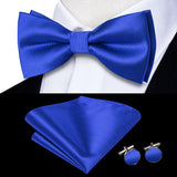 Hi-Tie Jacquard Silk Nœud papillon pour homme, ensemble de boutons de manchette et mouchoir, nœud papillon pré-noué, noir, blanc, gris, bleu, rouge, vert, rose, violet