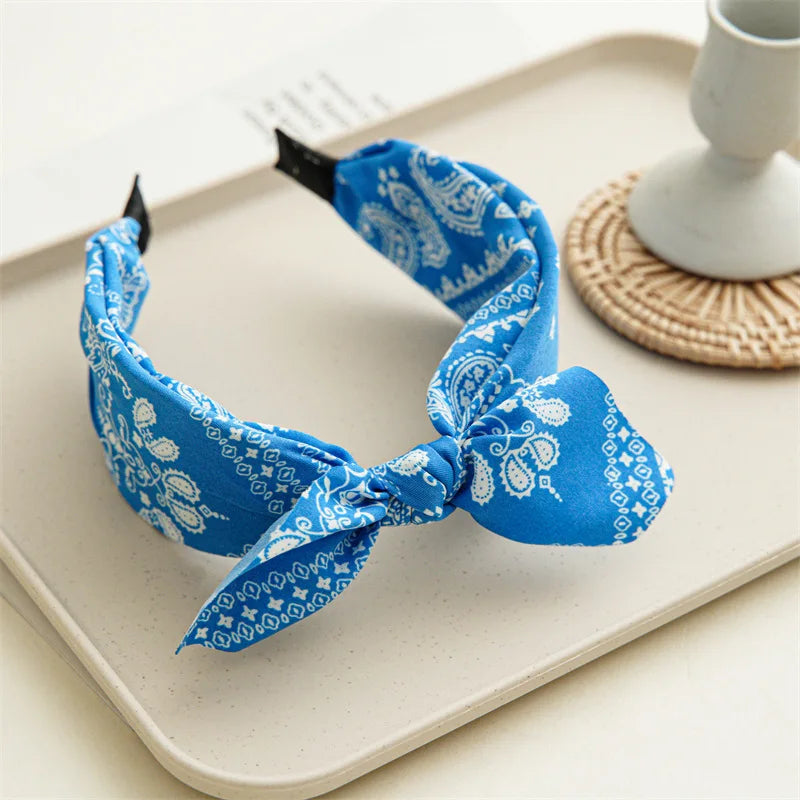 Bow Wide Brimmed Head Hoop For Women Boho Women Soft Solid Print Headbands Cross Knot Elastic Hair Hoop  Vintage Headwear New