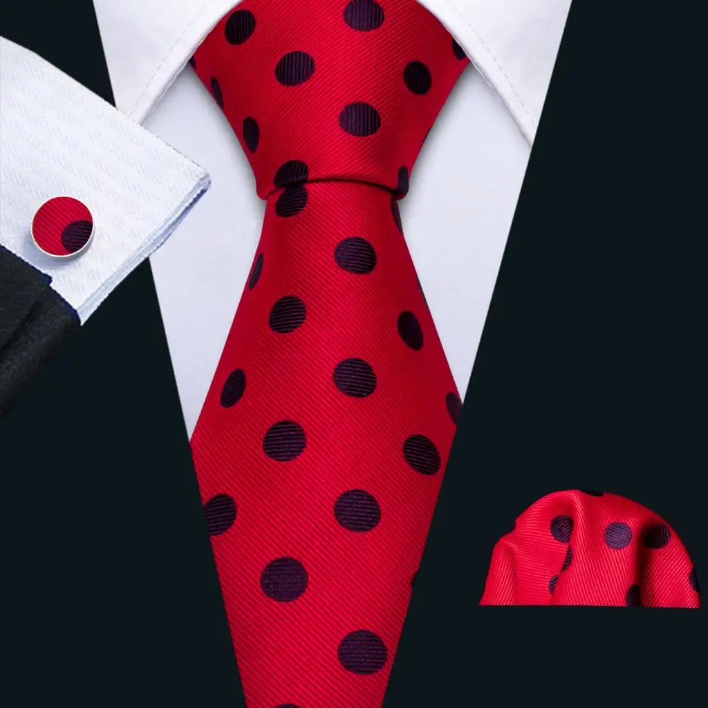 Barry.Wang Ensemble cravate et boutons de manchette en soie pour homme, motif jacquard, rouge, bordeaux, rose, pour mariage, affaires, fête