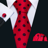 Barry.Wang Red Maroon Burgundy Rose Silk Men's Tie Pocket Square Cufflinks Set Jacquard Necktie for Male Wedding Business Party