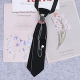 Cravate en ruban noir faite à la main, bijoux en strass cristal, chemises blanches pour hommes, étudiantes, garçons, col, cravates, uniformes, femmes