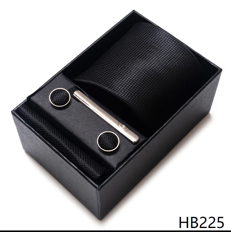 Cravate pour homme, tout nouveau style, cadeau de mariage, ensemble de pochettes, boîte à cravates, accessoires de costume noirs pour hommes