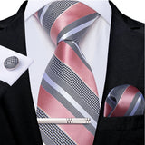 Ensemble cravate homme en soie à rayures roses, motif floral, motif cachemire uni, 8 cm, mouchoir, boutons de manchette, accessoires de mariage, de bal, cravate