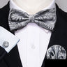 Barry.Wang Silk Mens Bow Tie White Green Pink Purple Jacquard Paisley Floral Pre-Tied Bowtie Hanky Cuffs Set Wedding Business