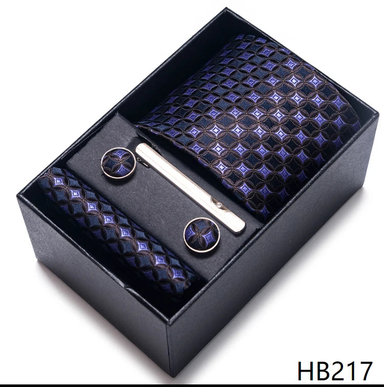 Cravate pour homme, tout nouveau style, cadeau de mariage, ensemble de pochettes, boîte à cravates, accessoires de costume noirs pour hommes