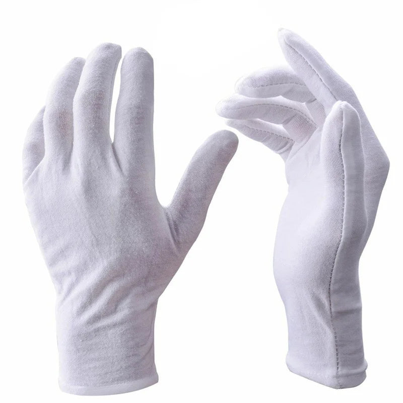 Lot de 10 gants de travail blancs en coton pour la manipulation des mains sèches, gants de spa, gants de cérémonie très extensibles, outils de nettoyage ménager
