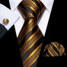 Cravate de luxe pour homme, ensemble de boutons de manchette et mouchoir en soie à rayures rouges, style business, Barry.Wang, accessoire tendance pour mariage, fête, décontracté