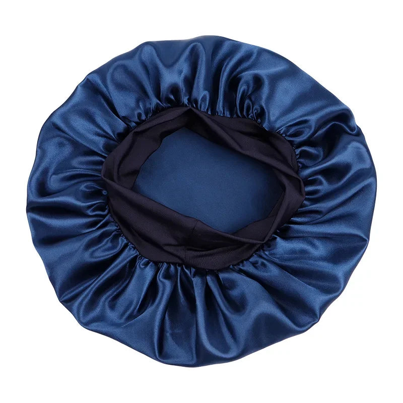 Women's Satin Solid Elastic Wide-brimmed Sleeping Hat Unisex Head Wrap Elastic Band Cap Hair Care Bonnet Night Hat bonnet