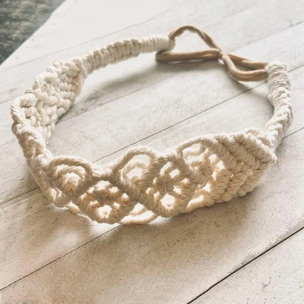 Braided Rope Headwrap Small Daisy Elastic Hair Band Turban Women Hair Scarf Crochet Bandana Macrame Hair Band Bohemian Headband