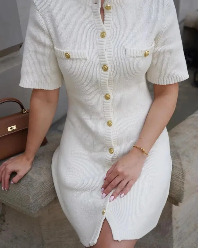 Robe courte élégante en tricot Trendix pour femme, coupe slim, taille haute, manches courtes, côtelée, idéale pour les vacances