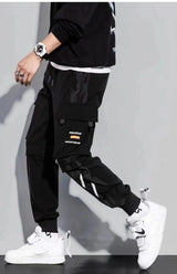 Pantalon cargo classique décontracté pour homme, style streetwear, avec rubans, style jogging, coupe slim, multi-poches, pour femme, J5