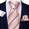 Hi-Tie 100% soie classique pour homme, cravate de mariage corail rose rouge pêche, pochette carrée, boutons de manchette, ensemble de cravates roses pour hommes, cravates cachemire unies