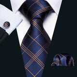 Barry.Wang Ensemble cravate et mouchoir en soie à carreaux pour homme, motif jacquard, idéal pour un mariage, un marié ou une équipe
