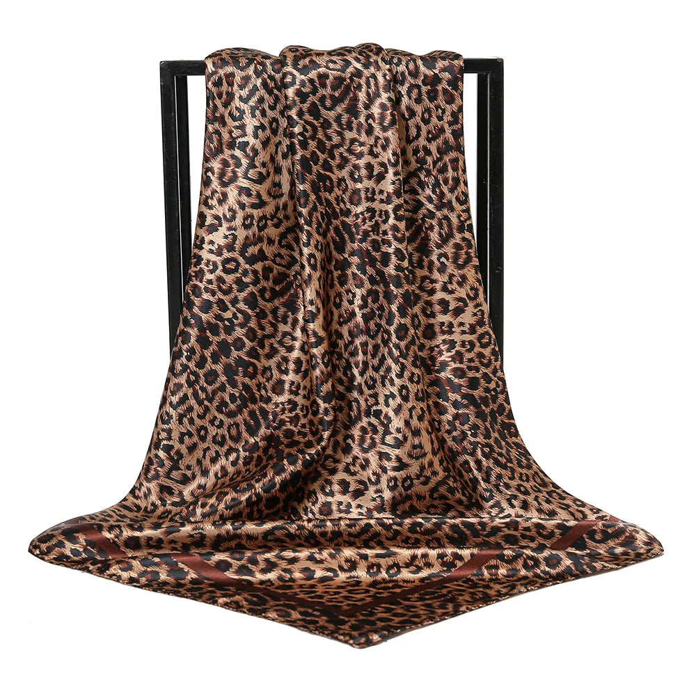 BOHOWAII Modischer Leopardenschal, Hijab-Schal, Seidengefühl, Haargummis, quadratische Satin-Turbane, Geparden-Tierdruck, Kopfwickelschals