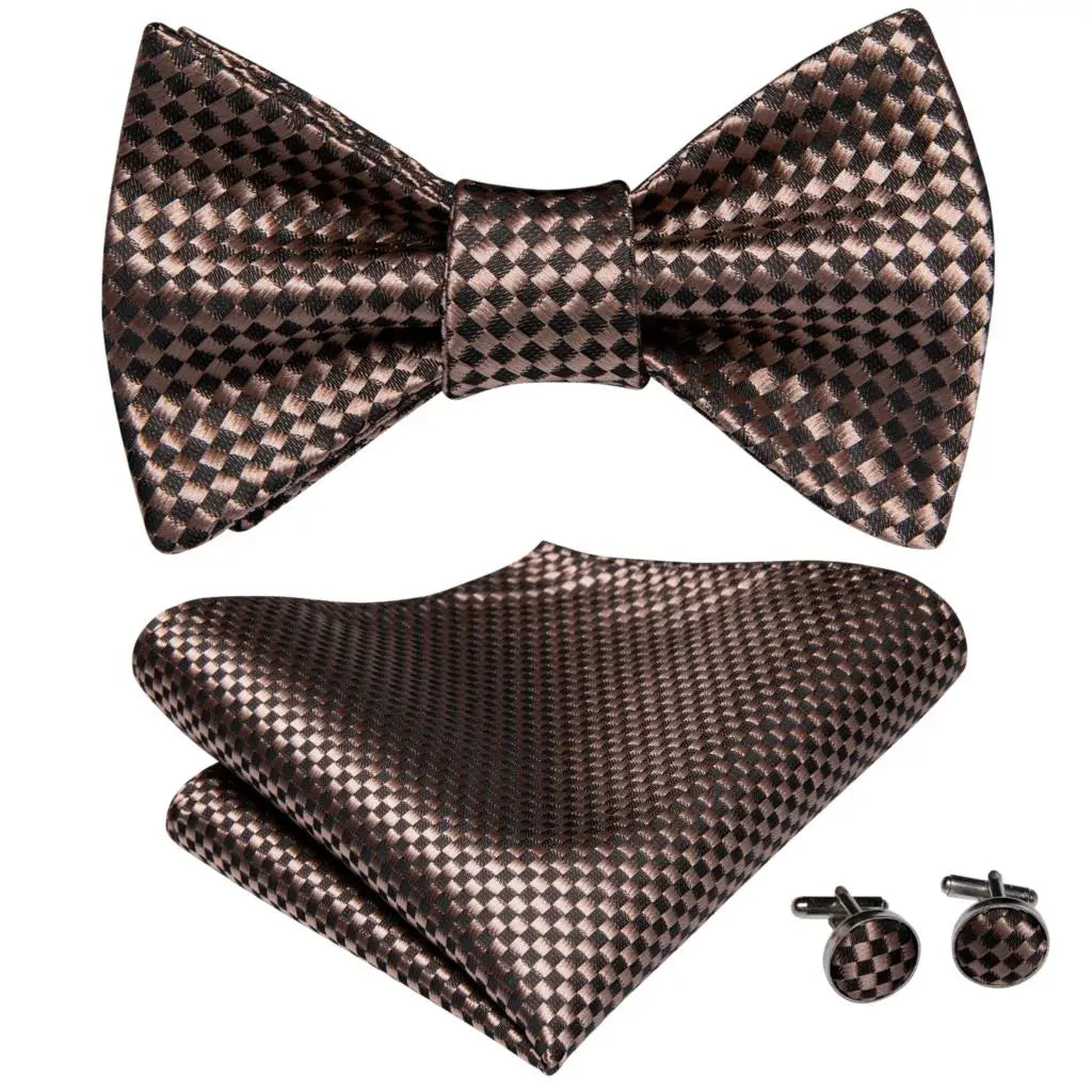 Hi-Tie Ensemble nœud papillon en soie pour homme, mouchoir et boutons de manchette, bleu, rouge, or, noir, blanc, jacquard, nœud papillon, mariage, affaires