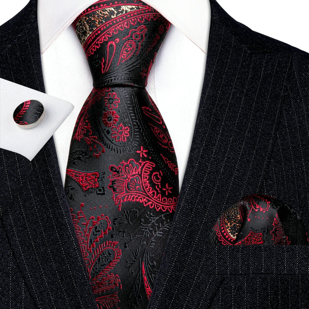Ensemble élégant de cravates et boutons de manchette en soie à fleurs multiples pour homme, cravate jacquard à fleurs pour mariage, entreprise, fête, événement, Barry.Wang