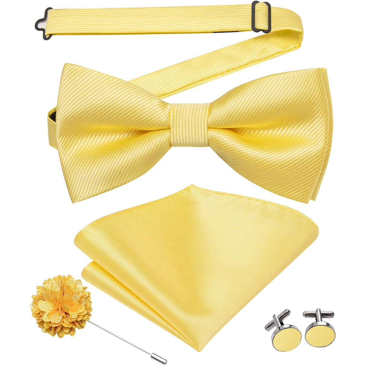Hi-Tie Luxury Gold Silk Bow Ties for Men Fashion Men's Yellow Bowtie Handkerchief Cufflinks Brooch Set butterfly  Wedding Set