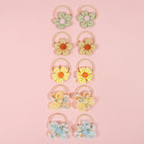 10Pcs/Set Girls cute Hair Loop Childrens Hair Ties with Flowers Elastics Ponytail Holders Pigtails Rubber Band Hair Accessories