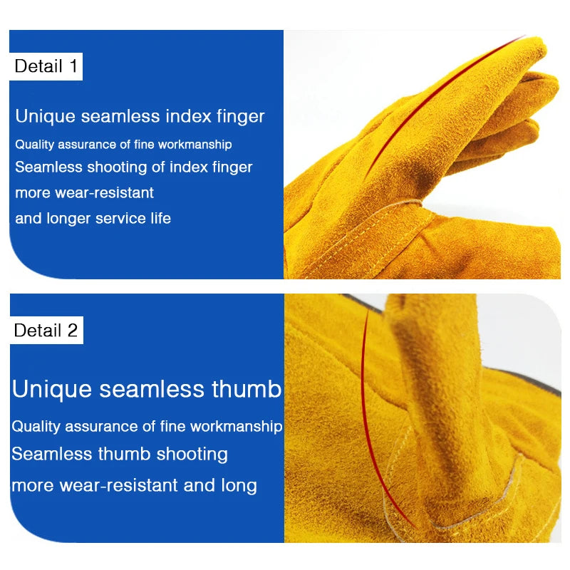 Labor Protection Cowhide Gloves Double-layer Yellow Safety Welding Wear-resistant Gloves Personal Protective Equipment