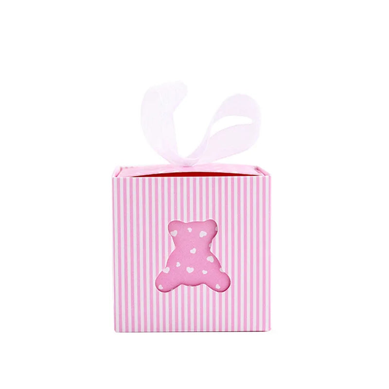 10 Stück Cartoon-Bären-Süßigkeitenbox mit Bändern für Baby-Mädchen-Jungen-Geschlechts-Enthüllungsparty-Babyparty-Party-Gastgeschenkboxen