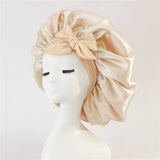 Bonnet de nuit en satin pour femme, large bande solide, extensible, avec nœud, bonnet soyeux, bonnet de nuit, soins capillaires, couvre-tête de douche