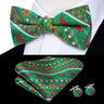 Hi-Tie Nœuds papillon verts de Noël pour hommes Cravate papillon en soie Ensemble de boutons de manchette et mouchoirs pour fête de mariage Nœud papillon uni à carreaux cachemire