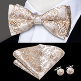 Hi-Tie Marque Soie Pré-noué Homme Nœud Papillon Mouchoir Boutons de Manchette Ensemble Nœud Papillon pour Homme Jacquard Solide Cachemire Floral Mariage Cadeau d'Affaires