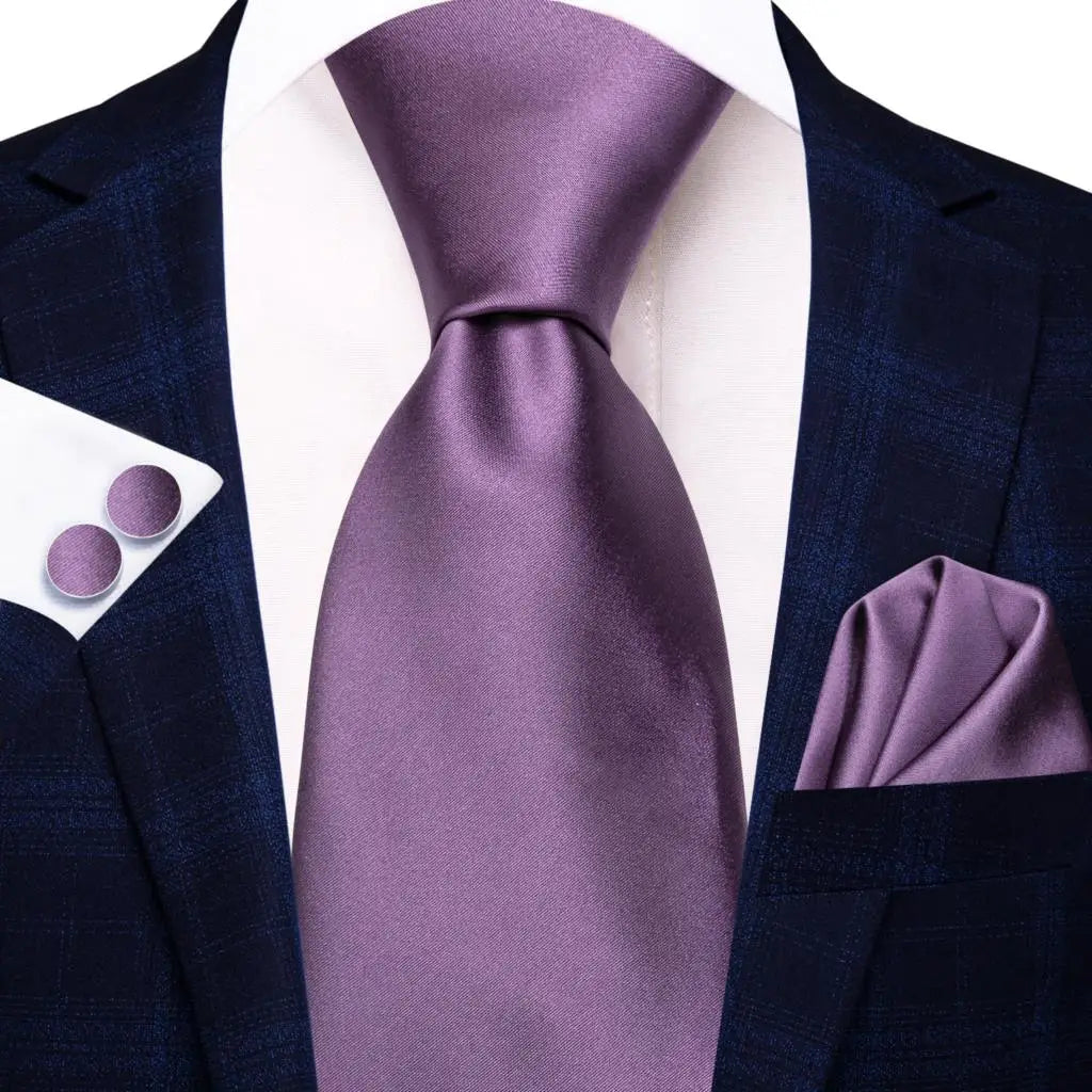 Hi-Tie – Cravate de mariage en soie violette unie à motif cachemire pour homme, ensemble de qualité avec boutons de manchette et mouchoir, cadeau tendance, livraison directe