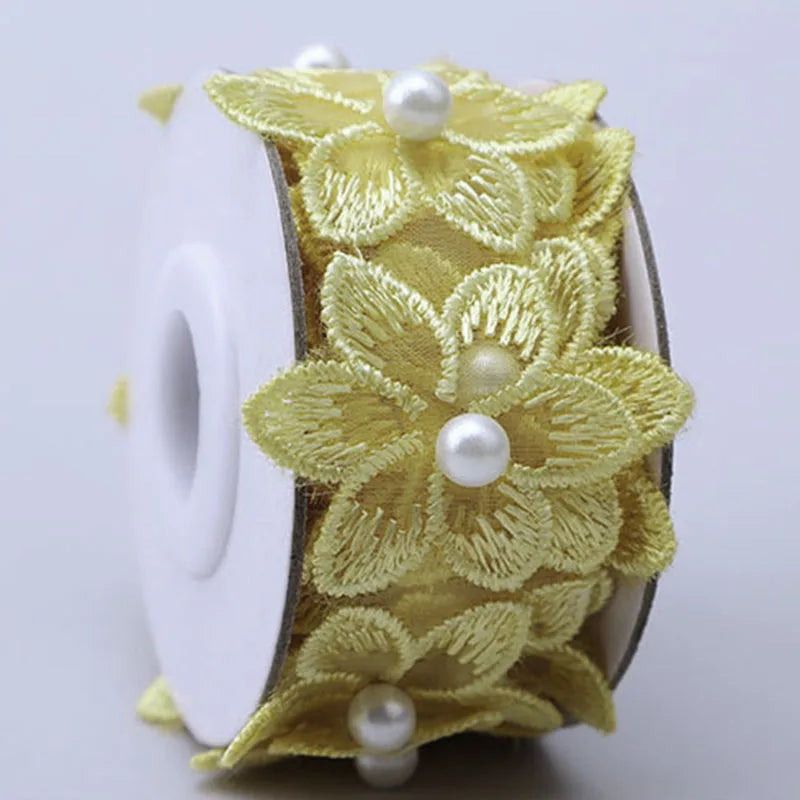 Ruban de dentelle brodé à fleurs, 3,5 x 50 cm, franges perlées, garniture en tissu, rubans pour robe de mariée faite à la main, fournitures de couture DIY