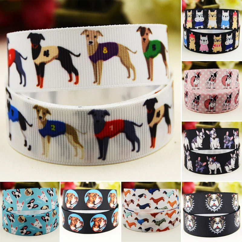 Ruban gros-grain imprimé chien dessin animé 22 mm, 25 mm, 38 mm, 75 mm, décoration de fête, rubans de satin de 10 mètres