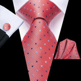 Hi-Tie 100% soie classique pour homme, cravate de mariage corail rose rouge pêche, pochette carrée, boutons de manchette, ensemble de cravates roses pour hommes, cravates cachemire unies