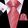 Hi-Tie 100% soie classique pour homme, cravate de mariage corail rose rouge pêche, pochette carrée, boutons de manchette, ensemble de cravates roses pour hommes, cravates cachemire unies