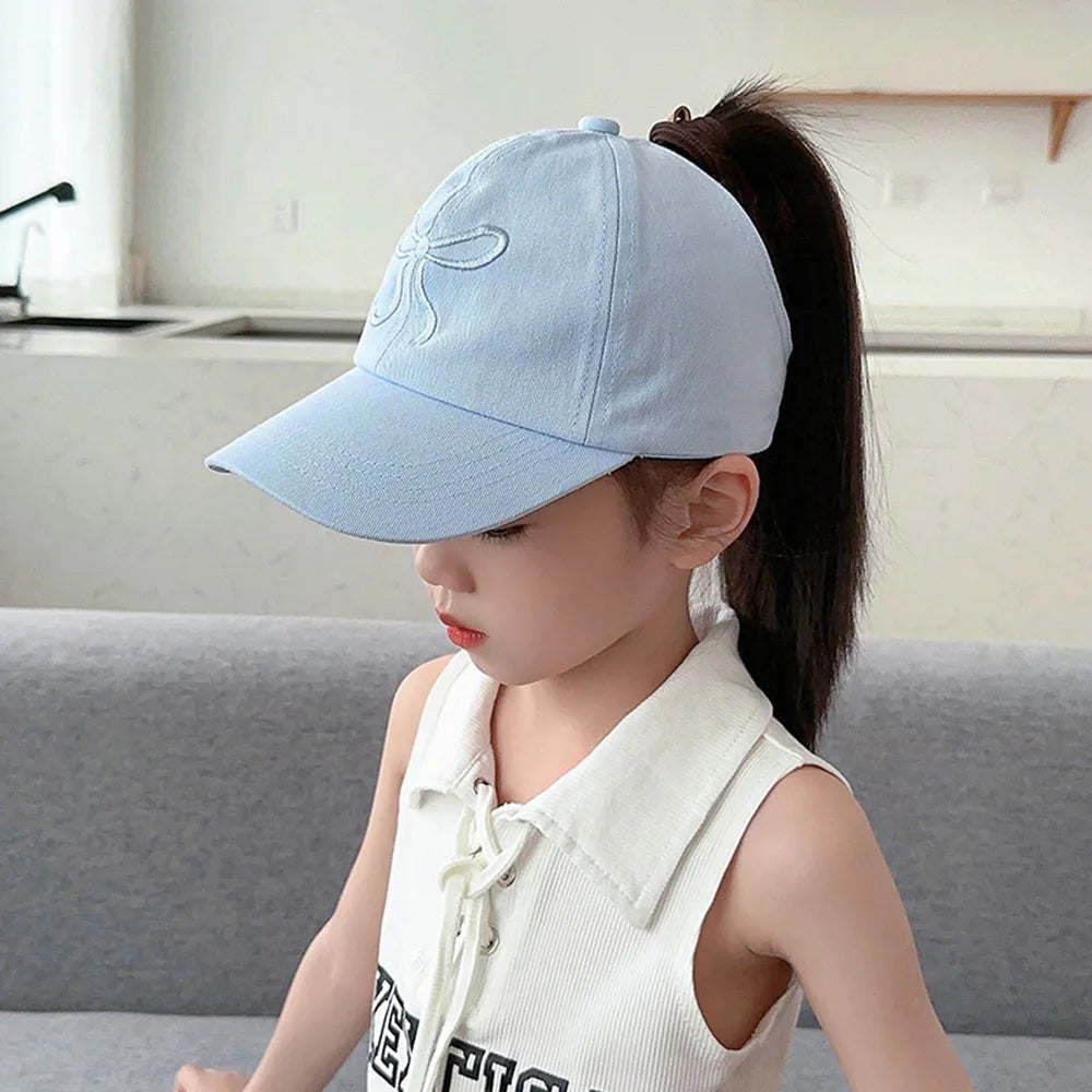 Casquette de baseball rose et blanc pour bébé fille, chapeau de soleil à queue de cheval haute, réglable, pour voyage et extérieur, nouveauté