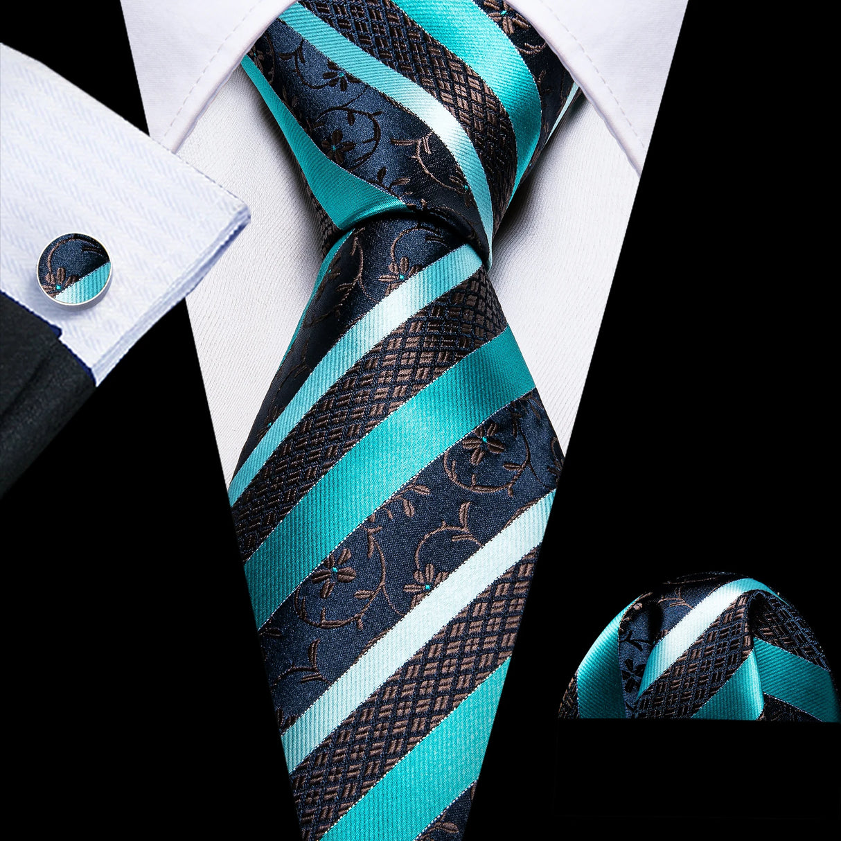 Cravate fantaisie en soie bleu sarcelle pour homme, marque de luxe solide, pochette, boutons de manchette, ensemble de cravates de haute qualité pour fête de mariage Barry.Wang