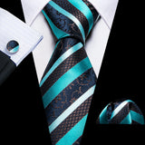 Cravate fantaisie en soie bleu sarcelle pour homme, marque de luxe solide, pochette, boutons de manchette, ensemble de cravates de haute qualité pour fête de mariage Barry.Wang