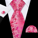 Barry.Wang Ensemble cravate et boutons de manchette en soie pour homme, motif jacquard, rouge, bordeaux, rose, pour mariage, affaires, fête