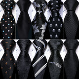 Cravates en soie noire pour hommes, classiques, solides, tissées de haute qualité, avec pochette et boutons de manchette, pour soirées formelles, design Barry.Wang