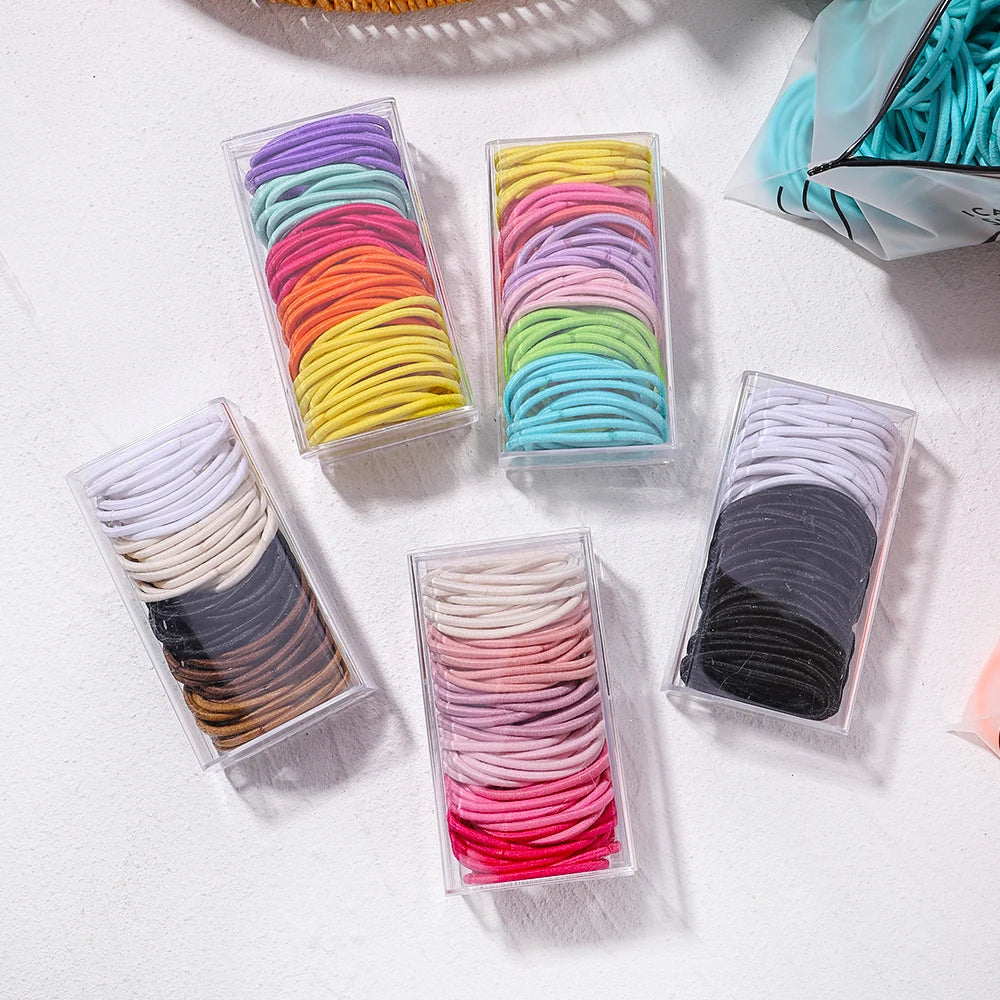 Lot de 50 bandeaux élastiques en caoutchouc pour cheveux, style macaron, très élastiques, durables, pour queue de cheval haute, pour femmes et enfants