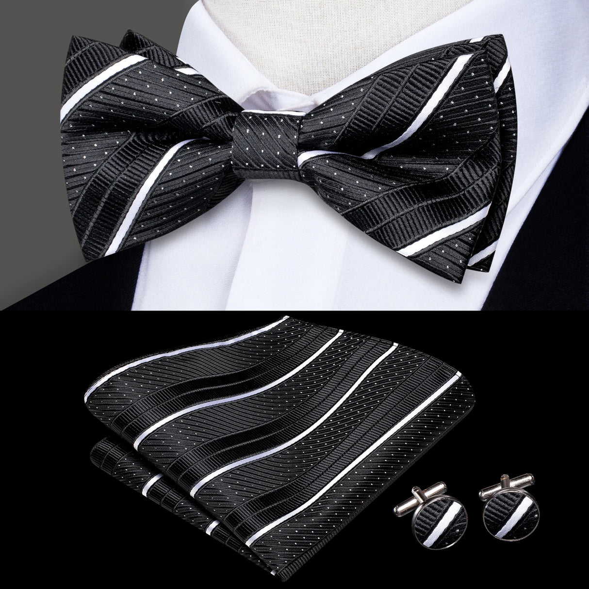 Hi-Tie Marque Soie Pré-noué Homme Nœud Papillon Mouchoir Boutons de Manchette Ensemble Nœud Papillon pour Homme Jacquard Solide Cachemire Floral Mariage Cadeau d'Affaires