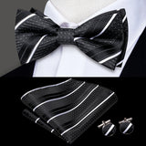 Hi-Tie Marque Soie Pré-noué Homme Nœud Papillon Mouchoir Boutons de Manchette Ensemble Nœud Papillon pour Homme Jacquard Solide Cachemire Floral Mariage Cadeau d'Affaires