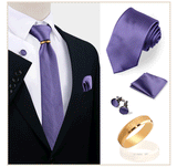 Ensemble de cravates en soie de luxe pour hommes, cravate, mouchoir, boutons de manchette avec anneau en métal doré, broche, costume, fête de mariage, accessoires pour hommes