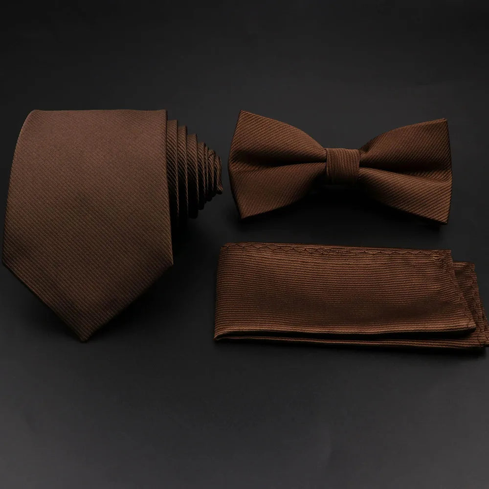 Hot Sale Red Blue Tie Set Polyester Slim Striped Necktie Bowtie Cufflink Brooch For Groom Suit Wedding Cravat Shirt Accessory