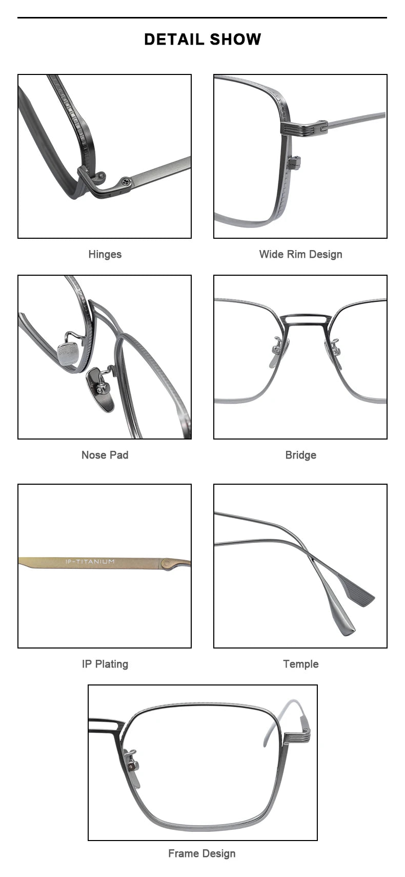 American Design Men Square Frames Handmade Retro Pure Titanium Glasses Thick Edges Business Eyeglasses Suitable for Large Faces