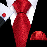 Barry.Wang Ensemble cravate et boutons de manchette en soie pour homme, motif jacquard, rouge, bordeaux, rose, pour mariage, affaires, fête