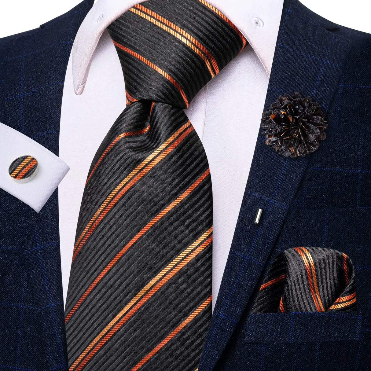 Cravate rose cachemire avec broche en soie, élégante cravate de mariage pour homme, bouton de manchette pratique, mode affaires fête, créateur de cravate haute