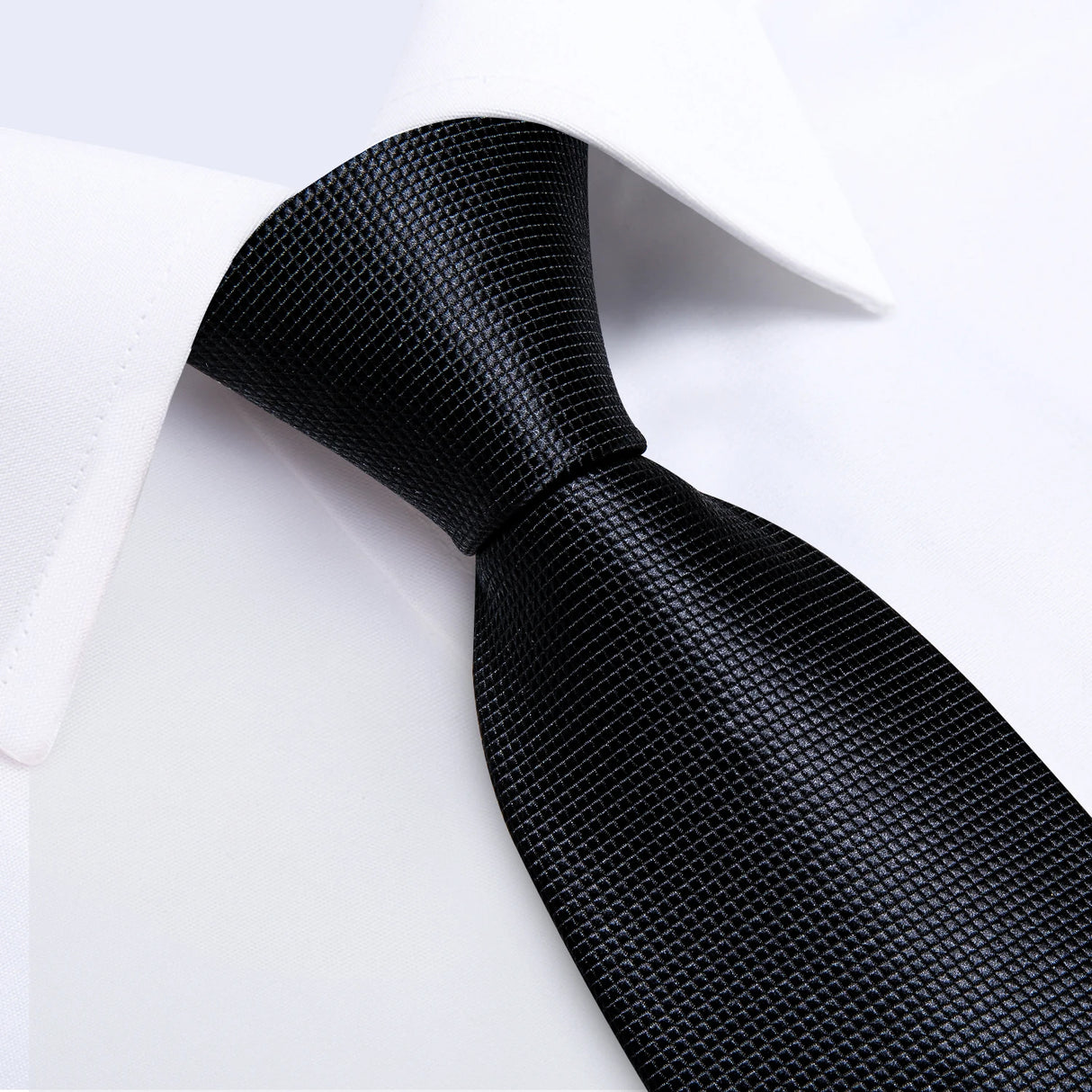 Cravate noire unie pour homme, 8 cm de large, en polyester, pour affaires, mariage, fête, pochette, boutons de manchette, cadeau pour mari