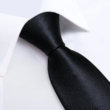 Cravate noire unie pour homme, 8 cm de large, en polyester, pour affaires, mariage, fête, pochette, boutons de manchette, cadeau pour mari