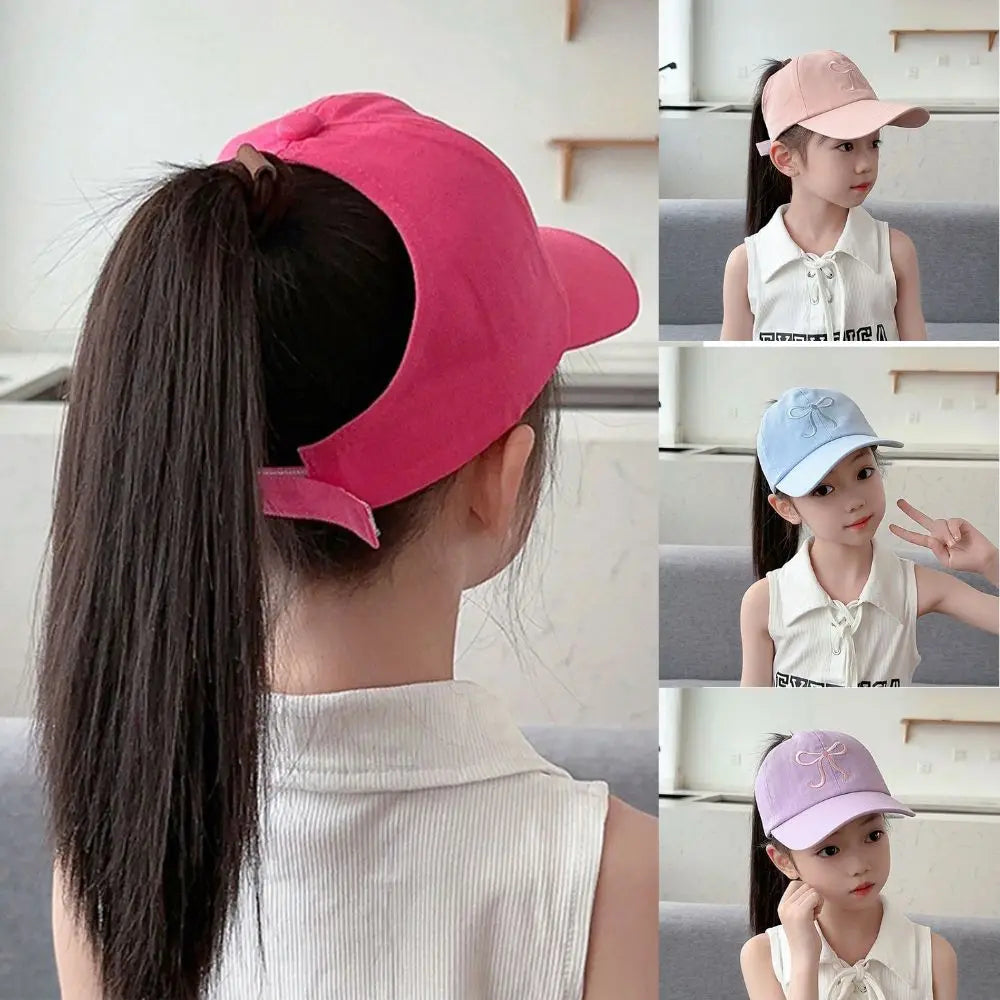 Casquette de baseball rose et blanc pour bébé fille, chapeau de soleil à queue de cheval haute, réglable, pour voyage et extérieur, nouveauté