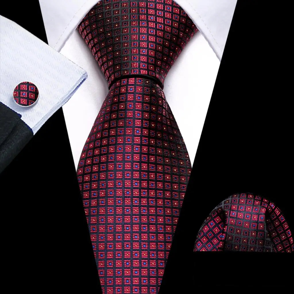 Barry.Wang Ensemble cravate et mouchoir en soie à carreaux pour homme, motif jacquard, idéal pour un mariage, un marié ou une équipe